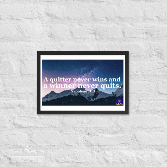 Lifelong Learners Club - Winners Never Quit Framed poster